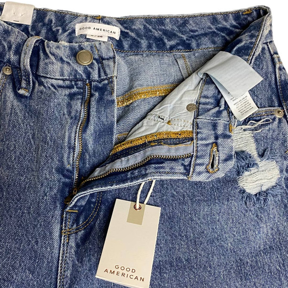 Good American Jeans Women's Size 28 Blue 90's Duster Straight Leg Distressed - Picture 7 of 15